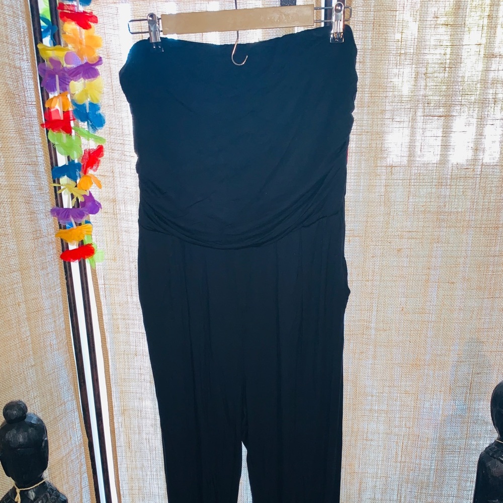 Black strapless romper